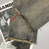 Jean rétro coupe droite à ourlet effiloché, taille haute, pantalon ample amincissant
